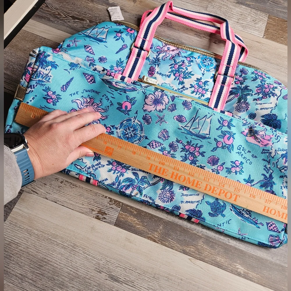 Lilly Pulitzer Amalfi Blue Lilly's Roadtrip Florida Print Tote Bag NWOT